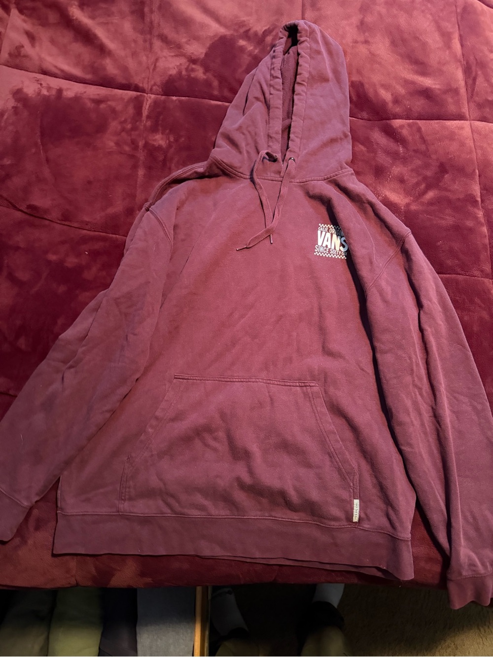 Vans Men's Burgundy Pullover Hoodie with Chest Logo